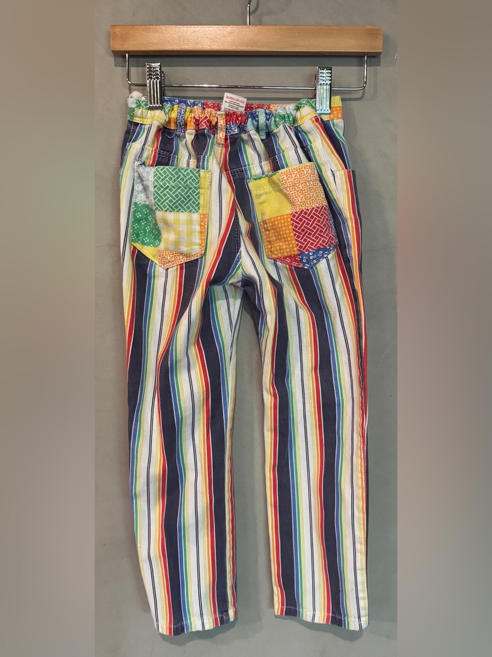 Little Bird Jools Oliver rainbow stripe denim pants patchwork pockets size 4-5 - Picture 2 of 5